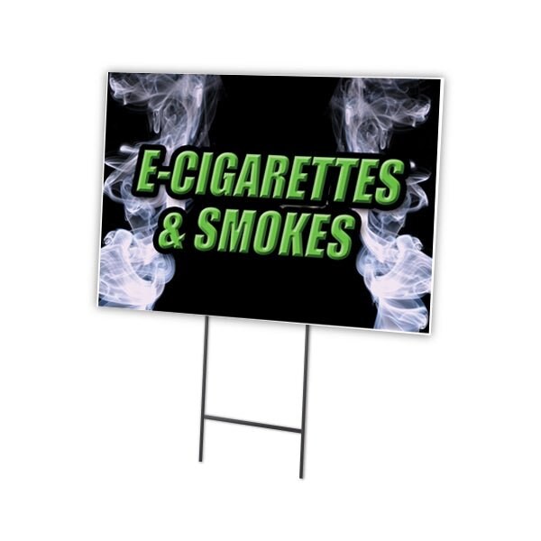 E-cigs & Smokes Yard Sign & Stake outdoor plastic coroplast window, C-1824-DS-E-Cigs & Smokes